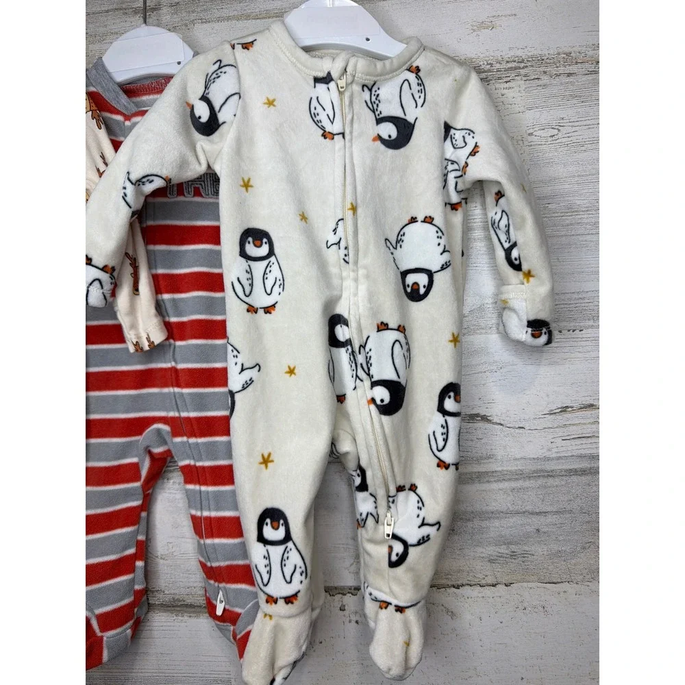 Old Navy Child of Mine Sleepers Boys 0-3M Multi Reindeer Penguin Brother EUC